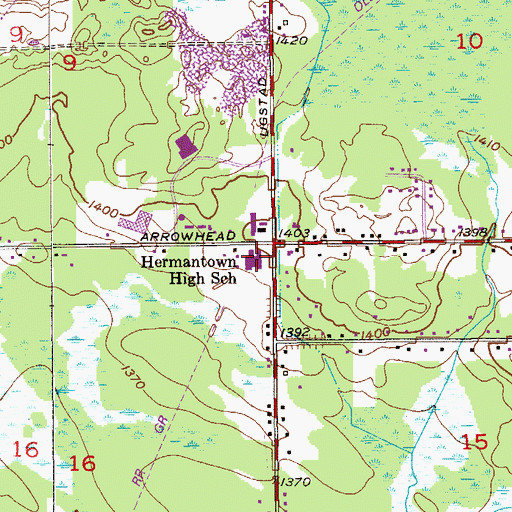 Topographic Map of Hermantown Middle School, MN