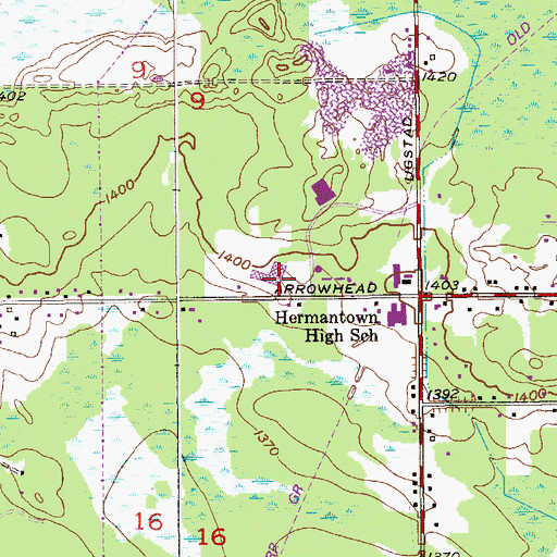 Topographic Map of Hermantown Elementary School, MN