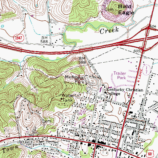 Topographic Map of Memorial Park Cemetery, KY