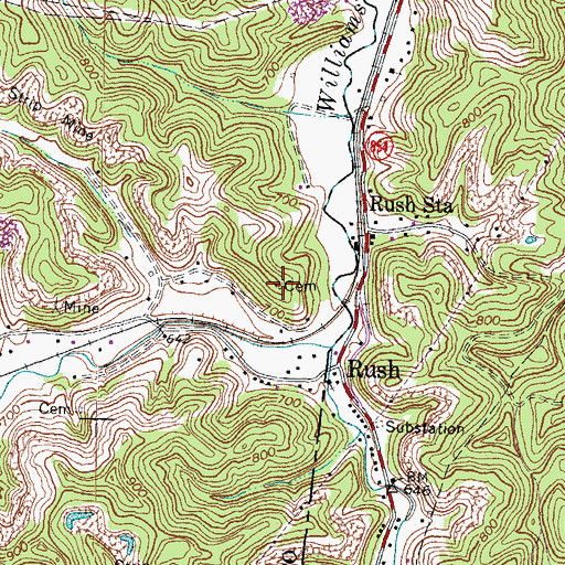 Topographic Map of Rush Cemetery, KY