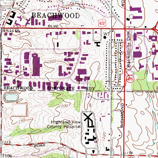 Topographic Map of Beachwood Adult Training Center, OH
