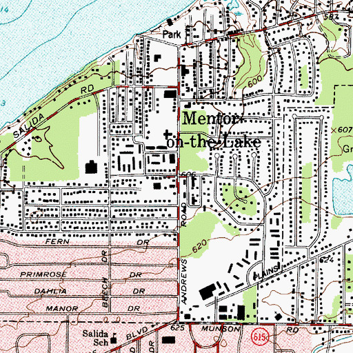 Topographic Map of Mentor-On-The-Lake City Hall, OH