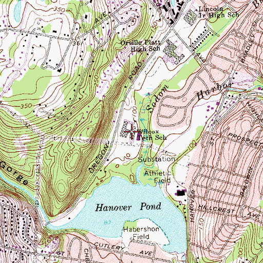 Topographic Map of Wilcox Technical School, CT