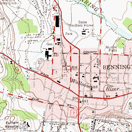 Topographic Map of Bennington Fire Department, VT