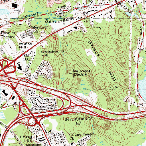 Topographic Map of Wildcat Ledge, CT