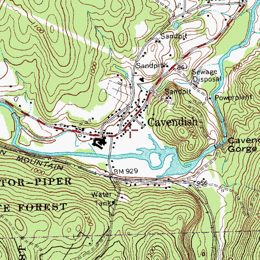 Topographic Map of Cavendish Fire Department, VT