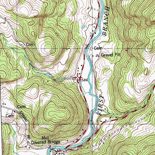 Topographic Map of Tunbridge Volunteer Fire Department, VT
