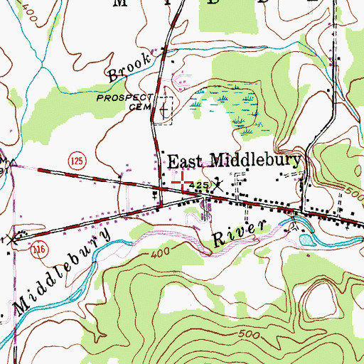 Topographic Map of Middlebury Volunteer Fire Department - Station 2, VT