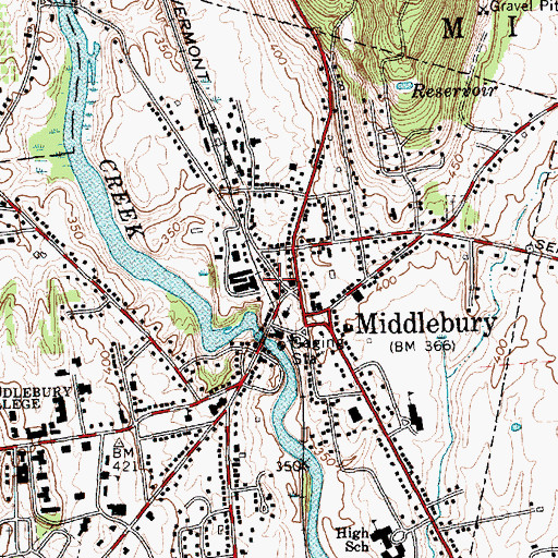 Topographic Map of Middlebury Fire Department, VT