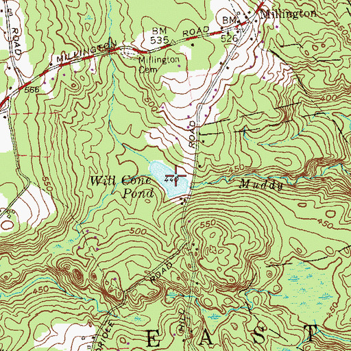 Topographic Map of Will Cone Pond, CT