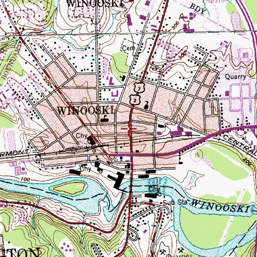 Topographic Map of Winooski Fire Department, VT