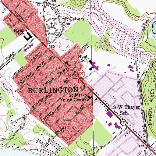 Topographic Map of Burlington Fire Department Station 4, VT