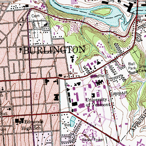 Topographic Map of Burlington Fire Department Station 3, VT