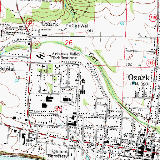 Topographic Map of Ozark Kindergarten School, AR