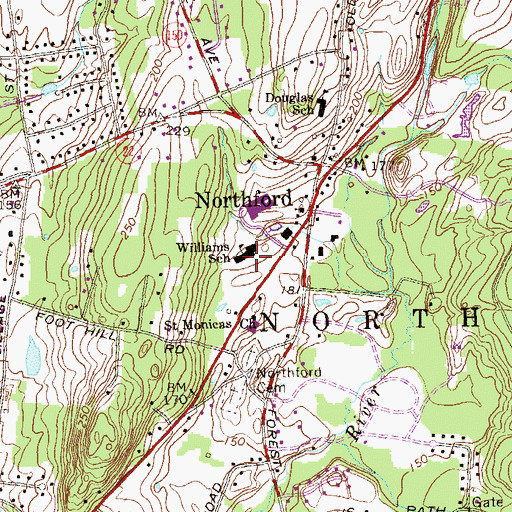 Topographic Map of Williams School, CT