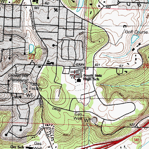 Topographic Map of Southside High School, AR