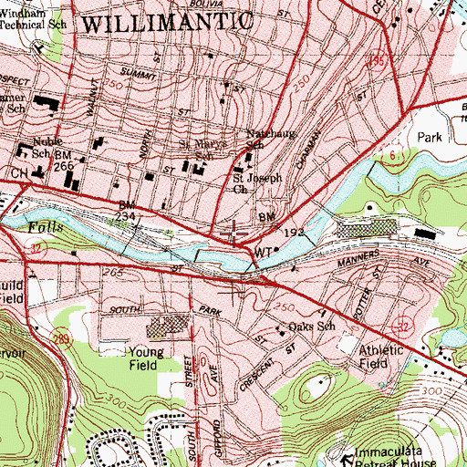 Topographic Map of Willimantic, CT
