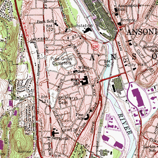 Topographic Map of Willis School, CT