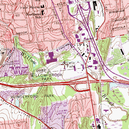 Topographic Map of Willow Brook Park, CT