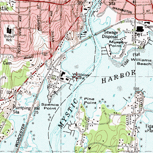 Topographic Map of Willow Point, CT