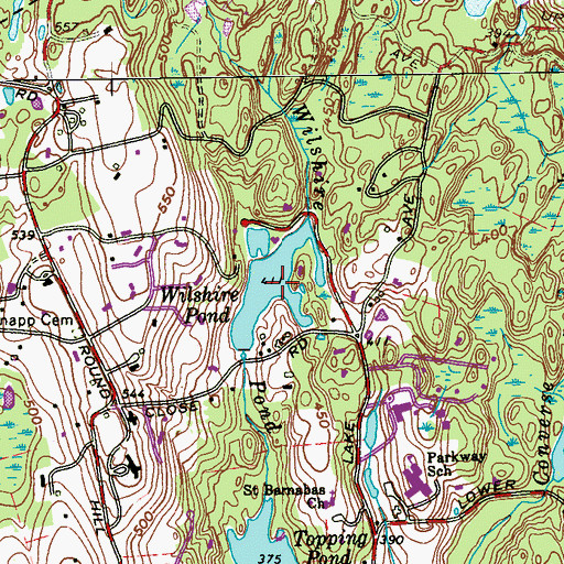 Topographic Map of Wilshire Pond, CT
