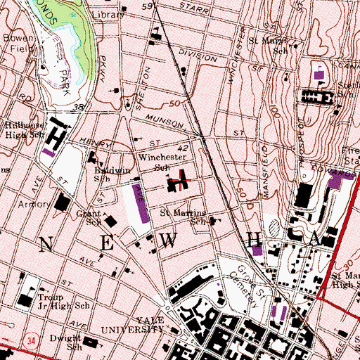Topographic Map of Winchester School, CT