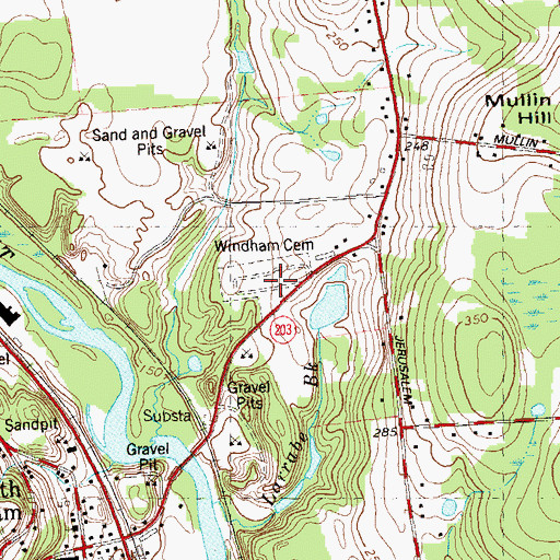 Topographic Map of Windham Cemetery, CT