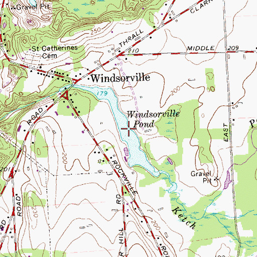 Topographic Map of Windsorville Pond, CT