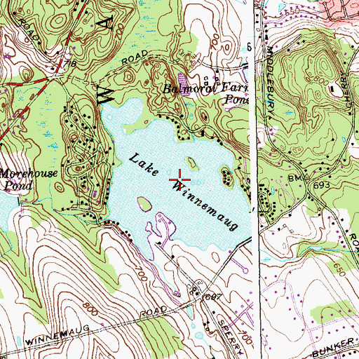 Topographic Map of Lake Winnemaug, CT