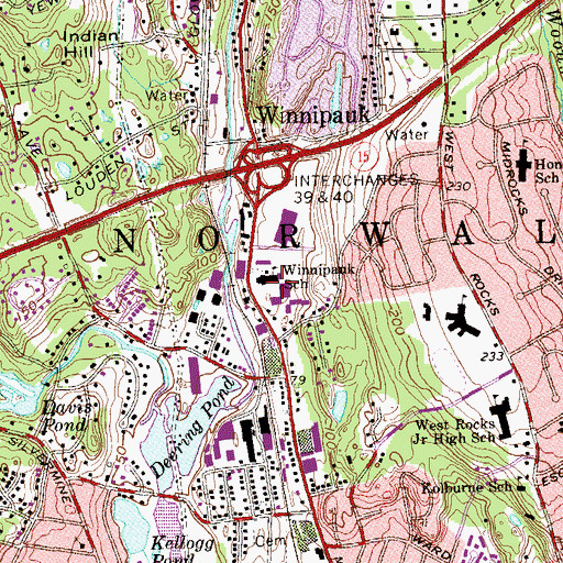 Topographic Map of Winnipauk School, CT