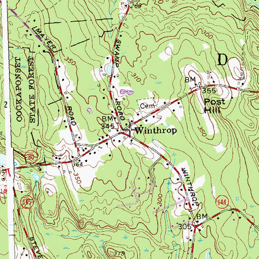 Topographic Map of Winthrop, CT