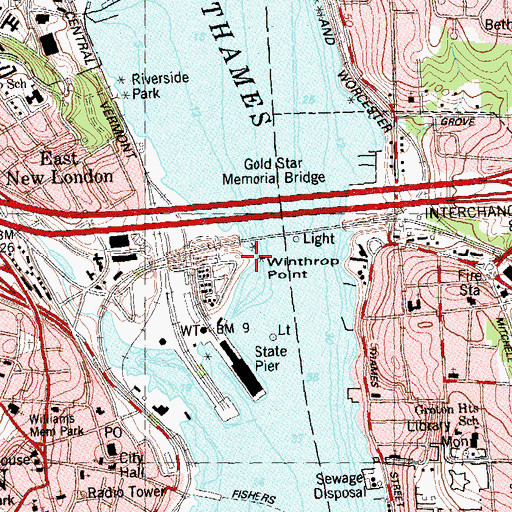 Topographic Map of Winthrop Point, CT