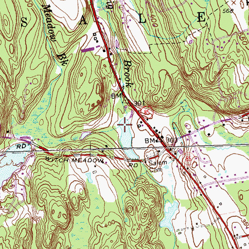 Topographic Map of Witch Meadow Brook, CT