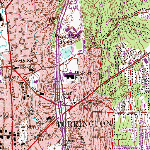 Topographic Map of Wolcott School, CT