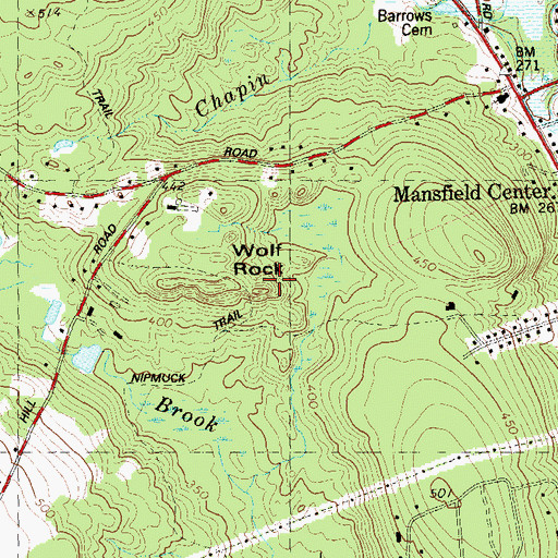 Topographic Map of Wolf Rock, CT