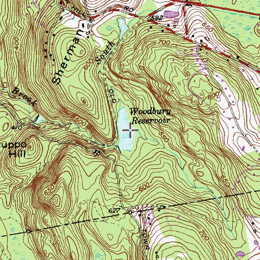 Topographic Map of Woodbury Reservoir, CT
