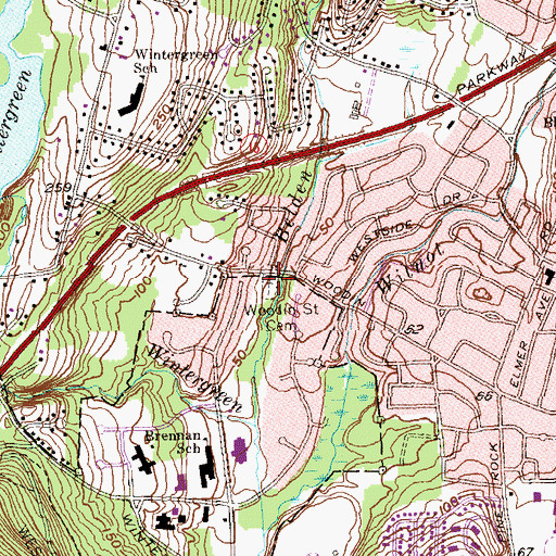 Topographic Map of Woodin Street Cemetery, CT