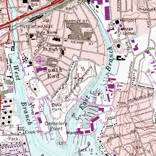 Topographic Map of Woodland Cemetery, CT