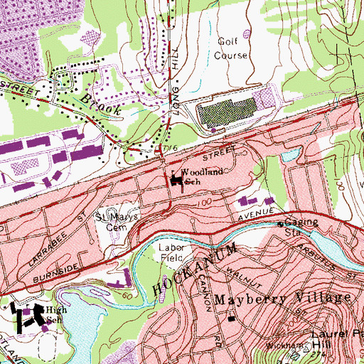 Topographic Map of Woodland School, CT