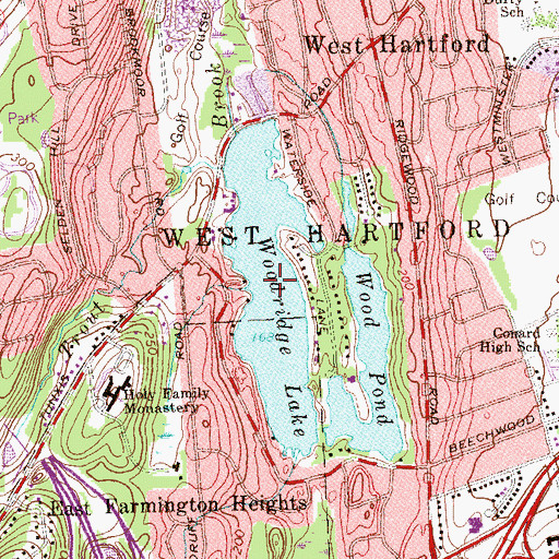 Topographic Map of Woodridge Lake, CT