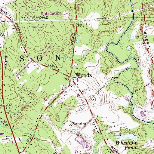 Topographic Map of Woods, CT