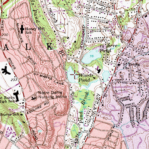 Topographic Map of Woods Pond, CT