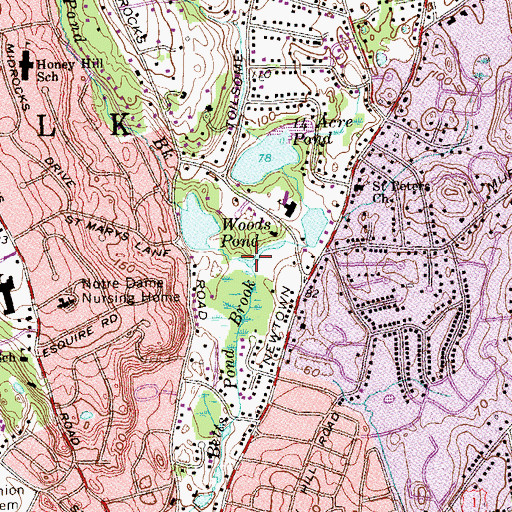 Topographic Map of Woods Pond Brook, CT