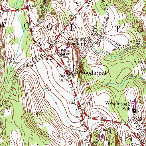 Topographic Map of Woodstock, CT