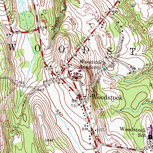 Topographic Map of Woodstock Academy, CT