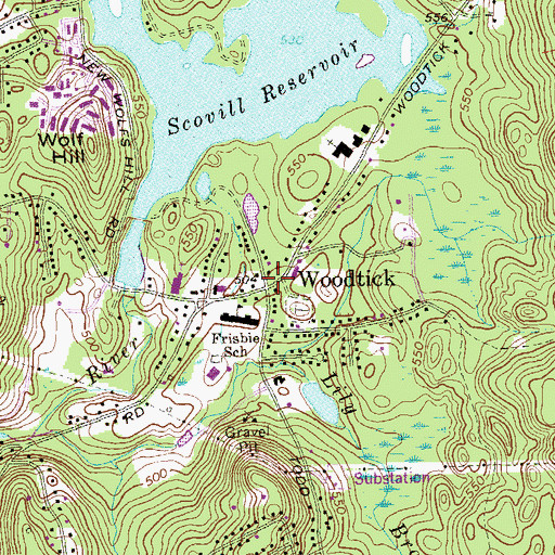 Topographic Map of Woodtick, CT