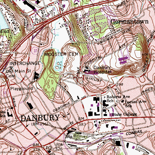 Topographic Map of Wooster Cemetery, CT