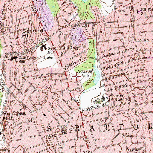 Topographic Map of Wooster Park, CT
