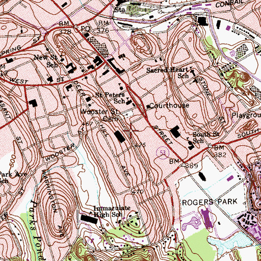 Topographic Map of Wooster Street Cemetery, CT