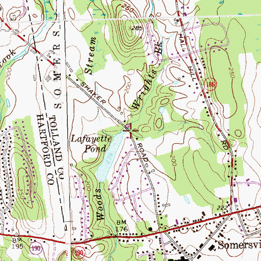 Topographic Map of Wrights Brook, CT